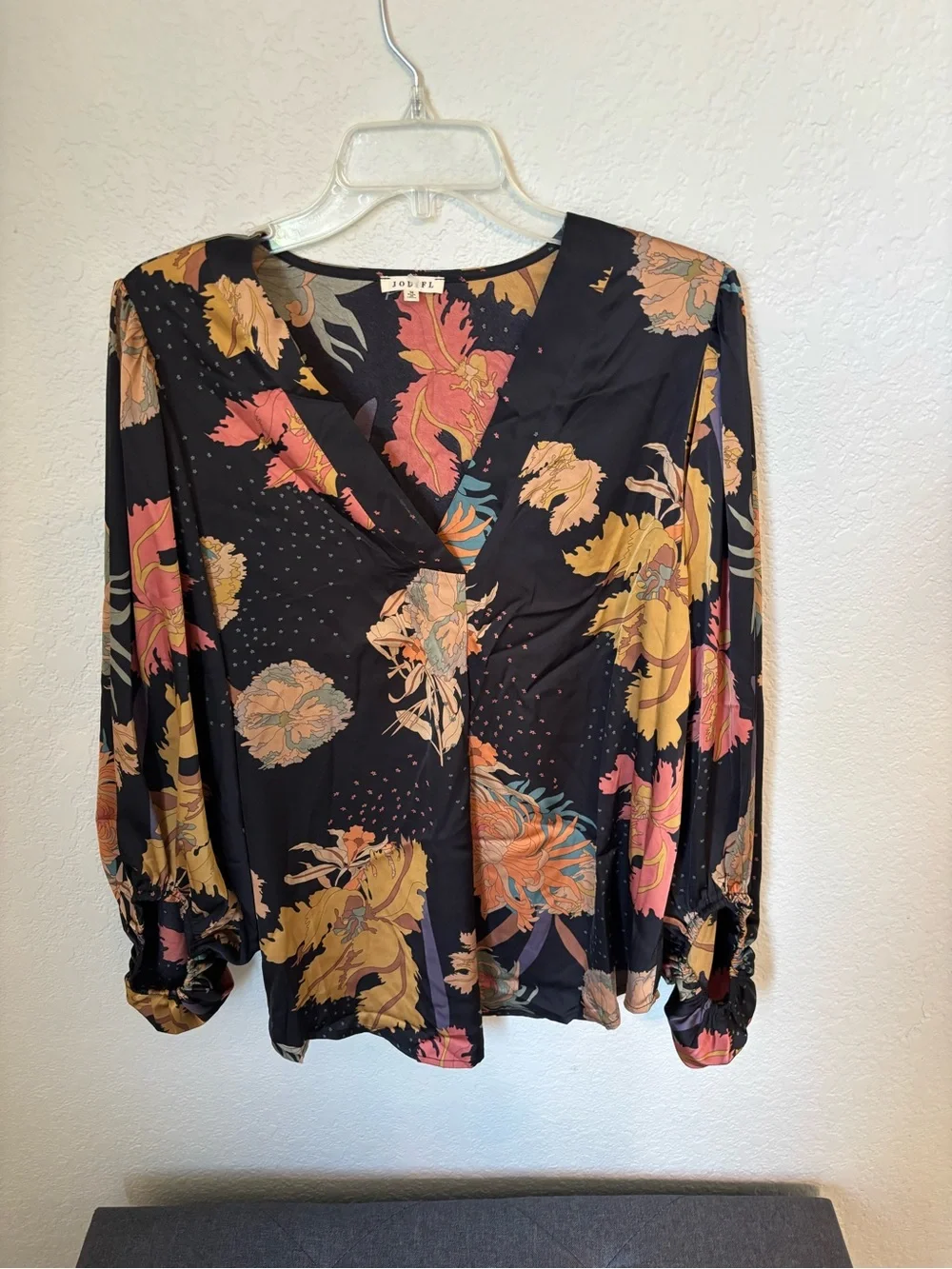 JODIFL Black Floral V-Neck Blouse with Mustard, Coral & Sage - Picture 9 of 9